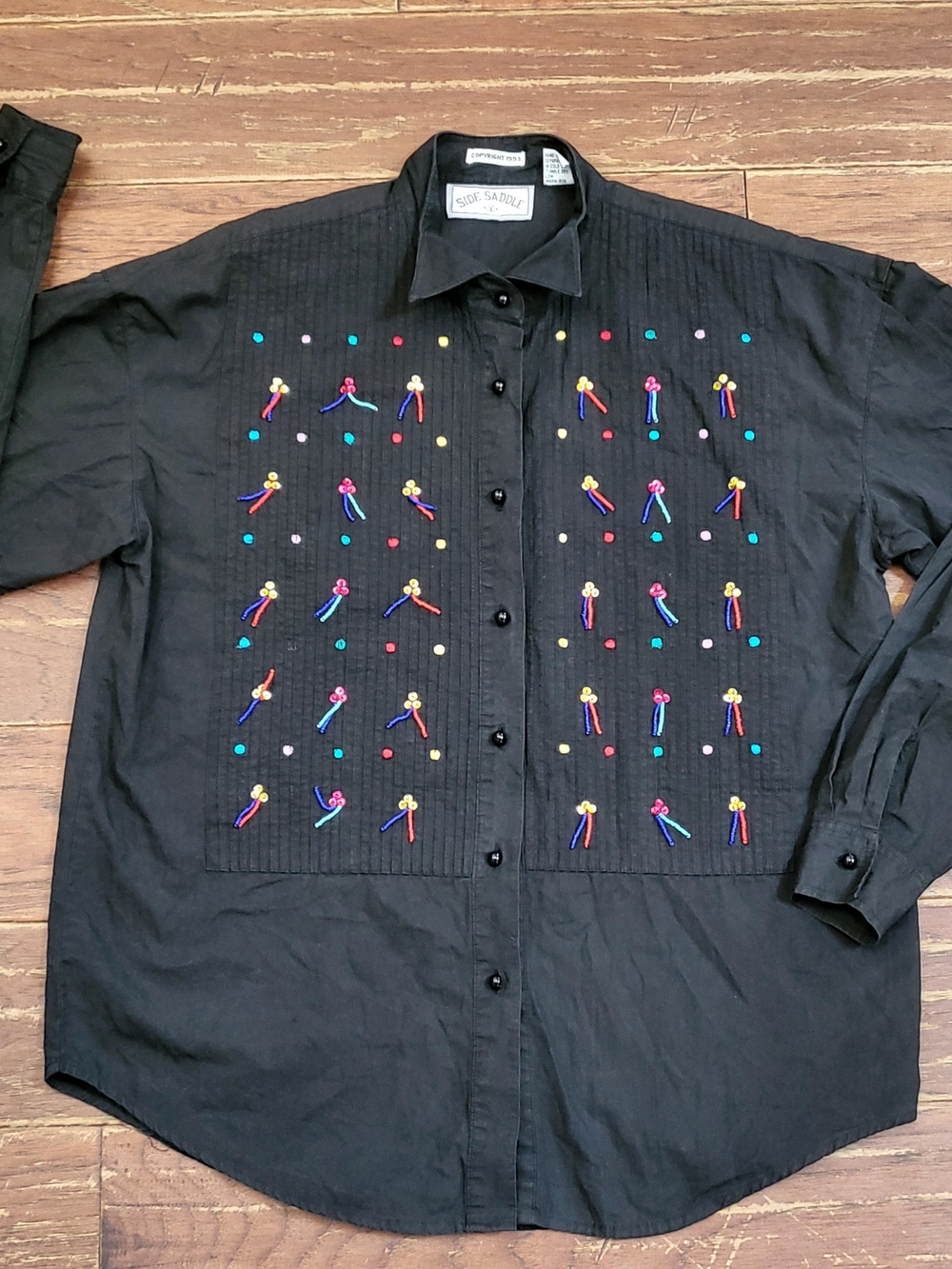 Vintage Side Saddle Western Multicolor Beaded Long Sleeve Shirt Women’s S Black